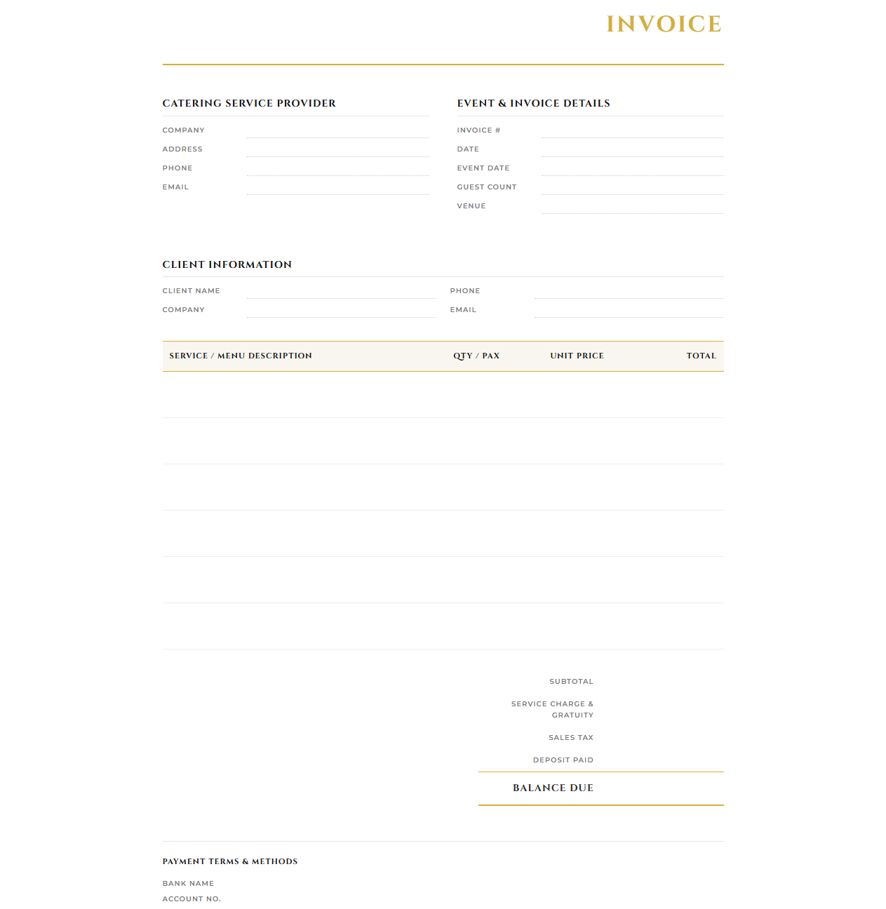 Premium Banquet Catering Invoice Template