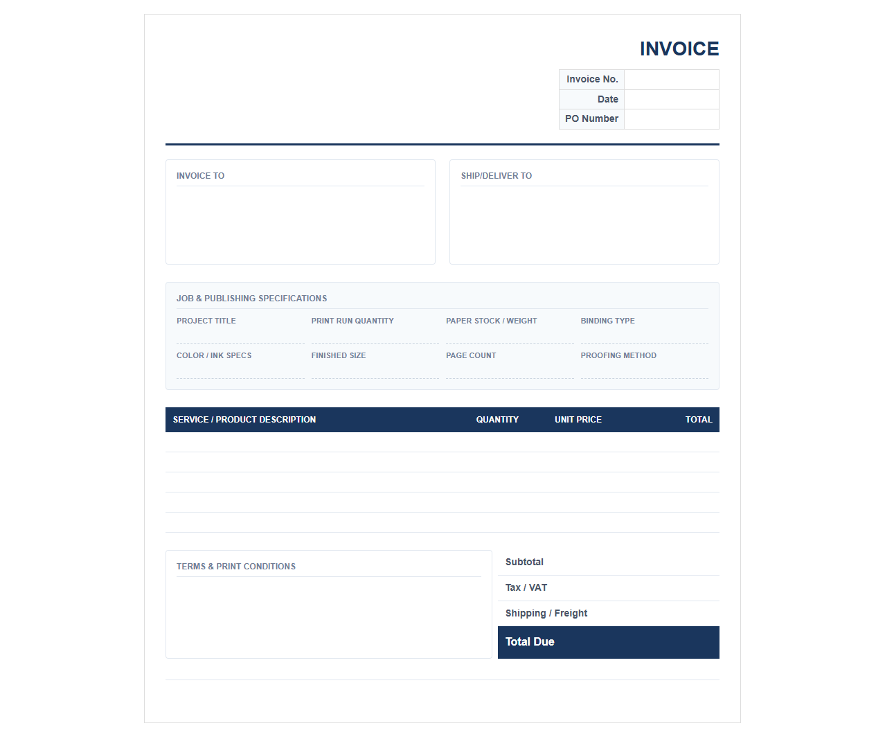 Print Shop and Publishing House Invoice