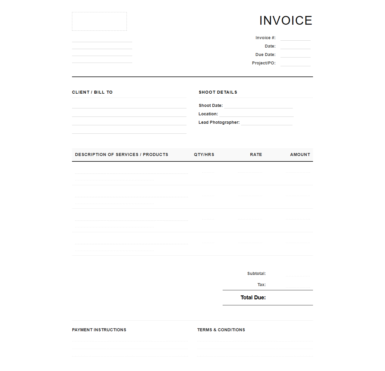 Product Photography Invoice Template