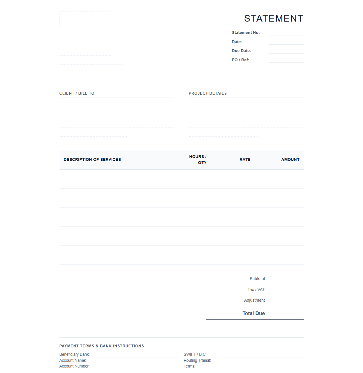 Professional Agency Service Billing Statement