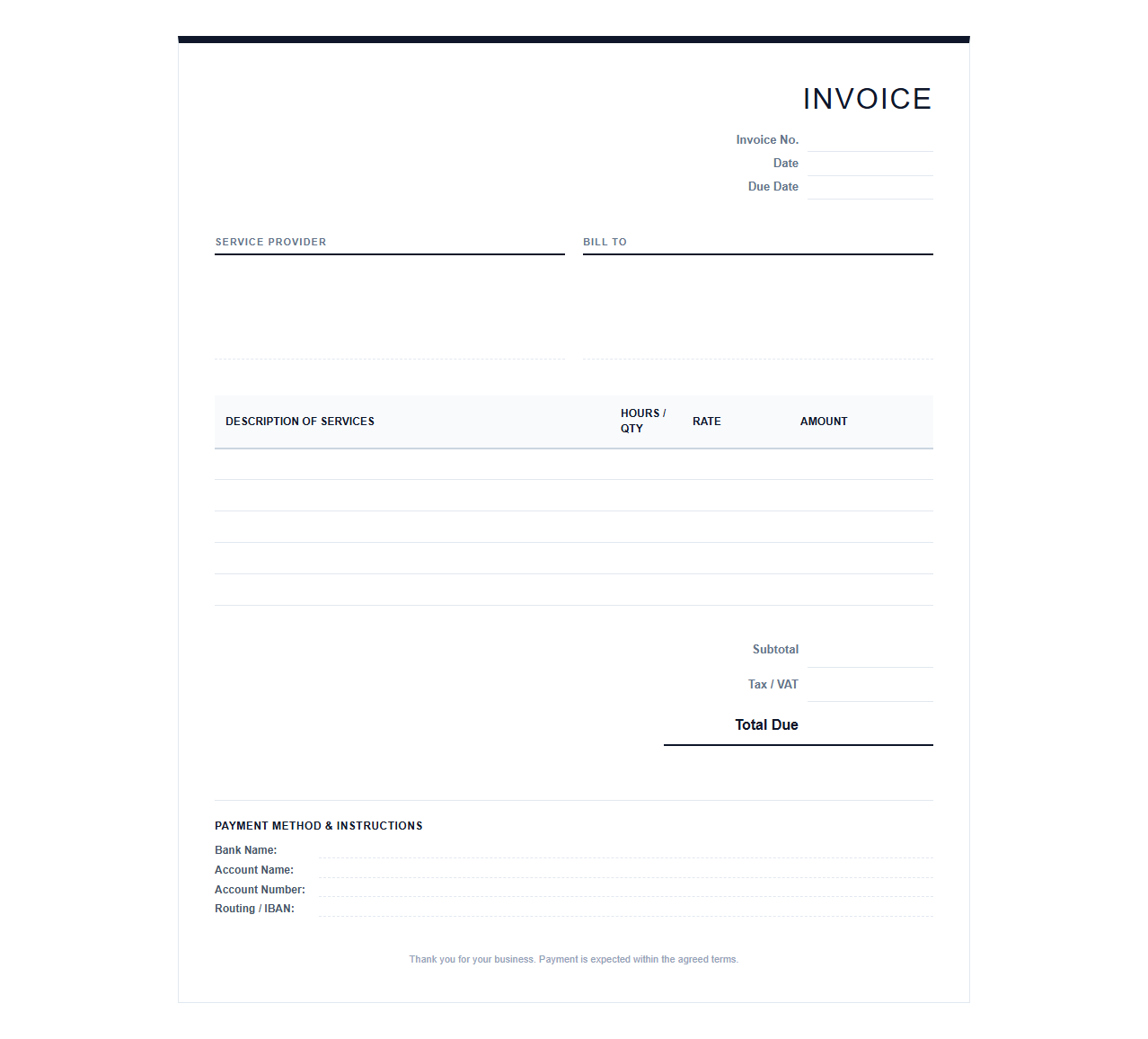 Professional Financial and Bookkeeping Services Invoice