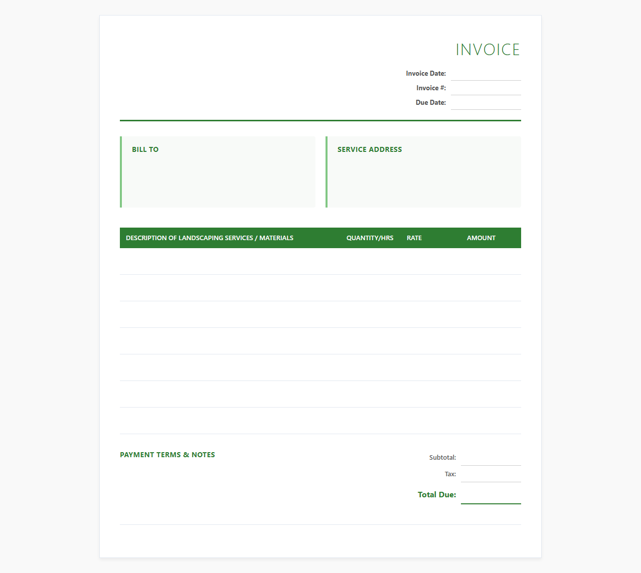 Professional Landscaper Billing Invoice