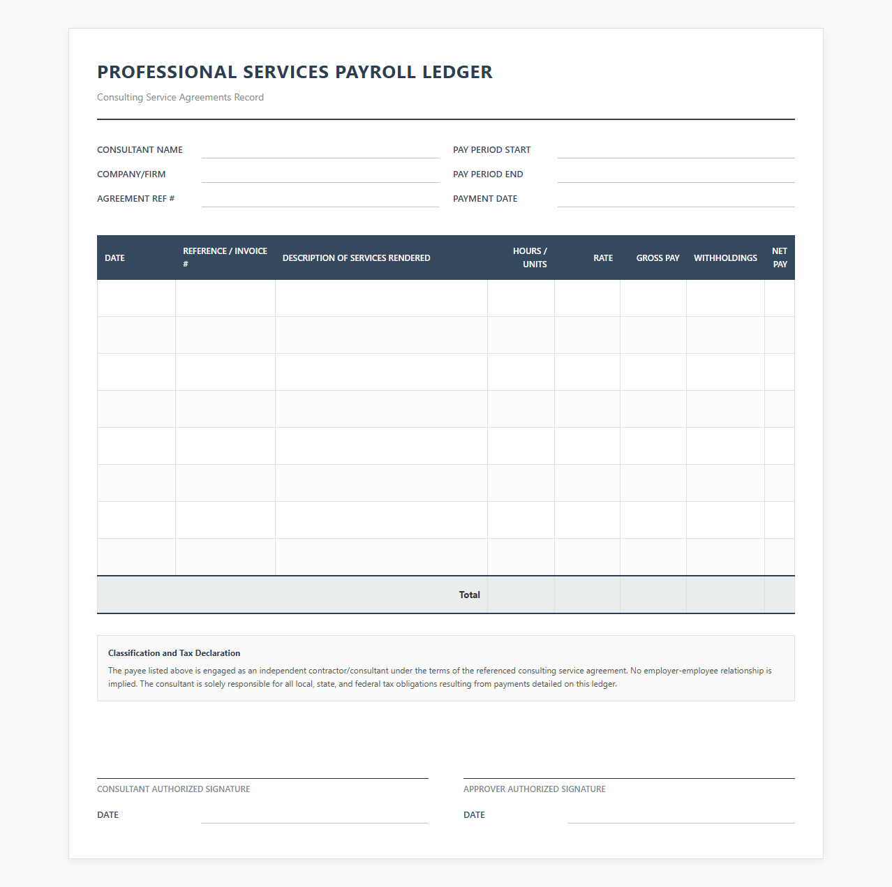 Professional Services Payroll Ledger Template