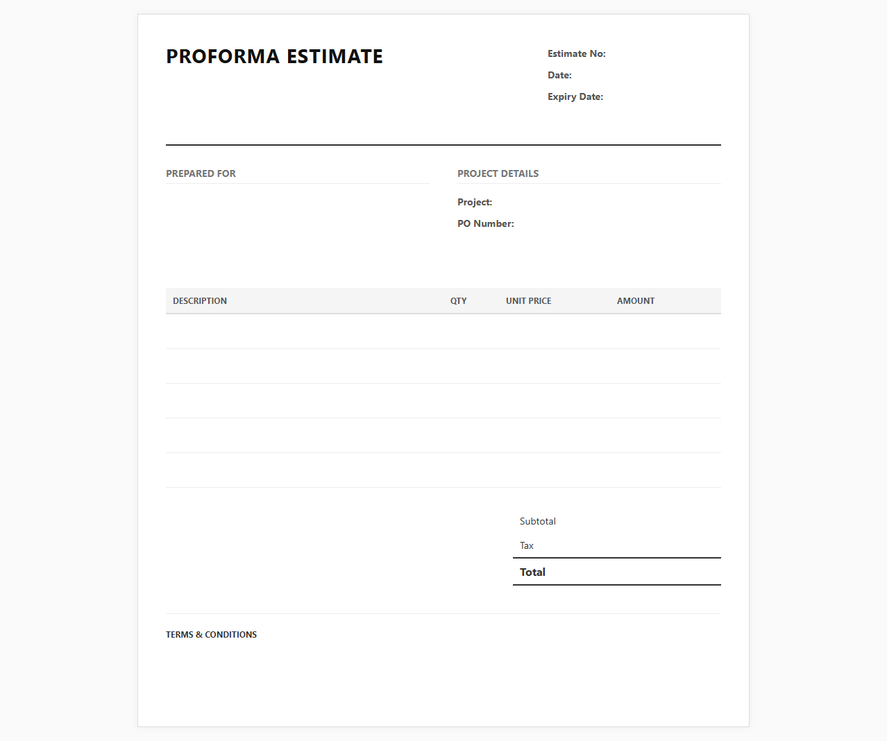 Proforma Estimate Invoice Template