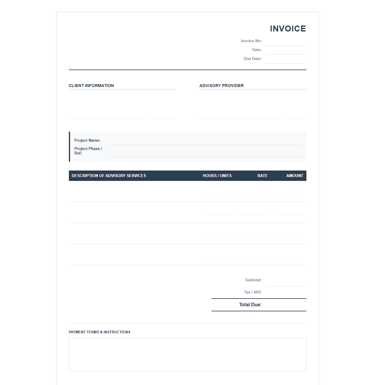Project-Based Advisory Services Invoice