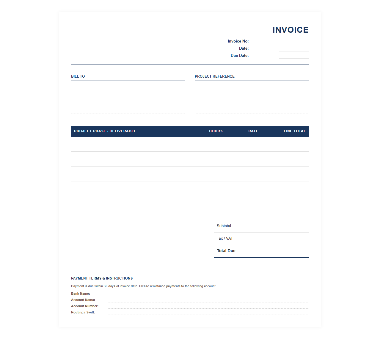 Project-Based Financial Consulting Invoice Template