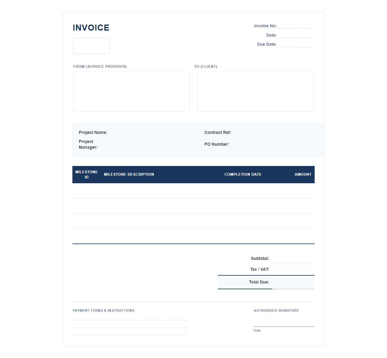 Project Milestone Completion Invoice Template