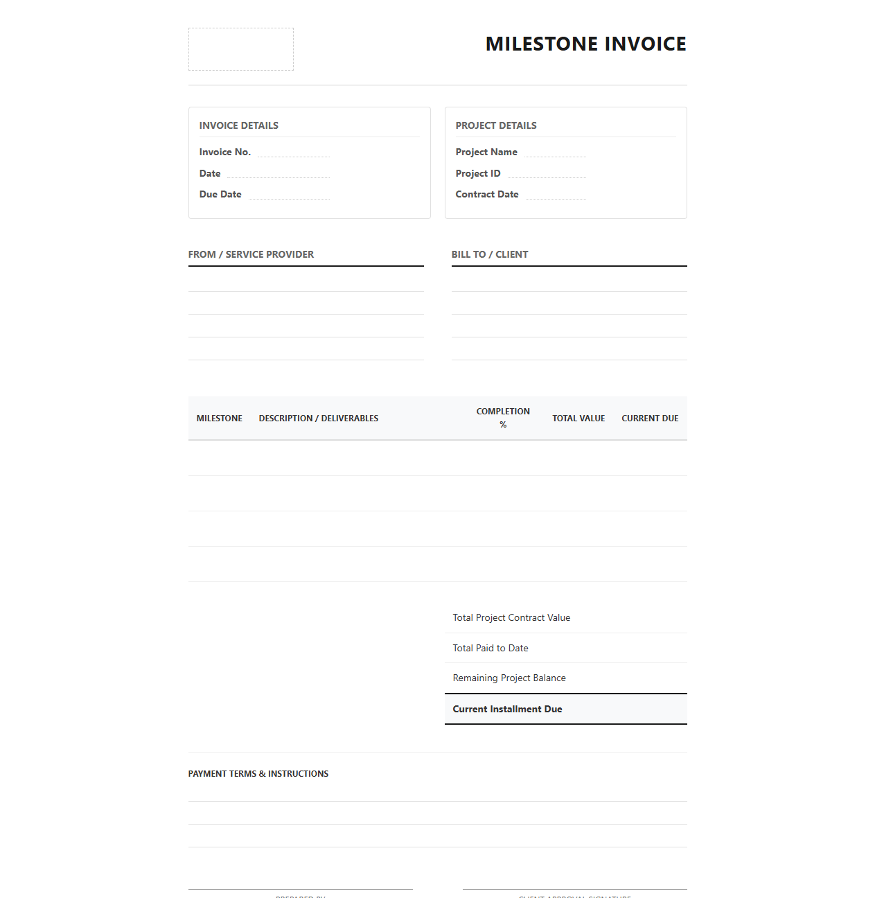 Project Milestone Installment Invoice Template