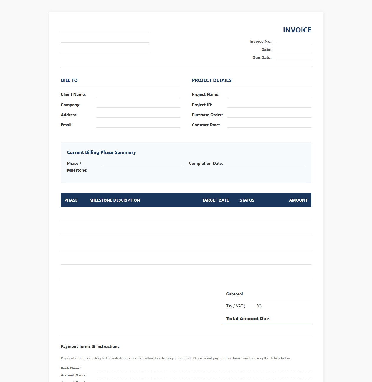 Project Phase Payment Invoice Template