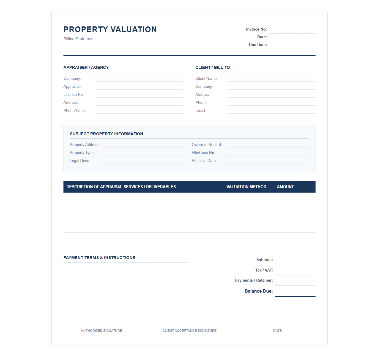 Property Valuation Billing Statement