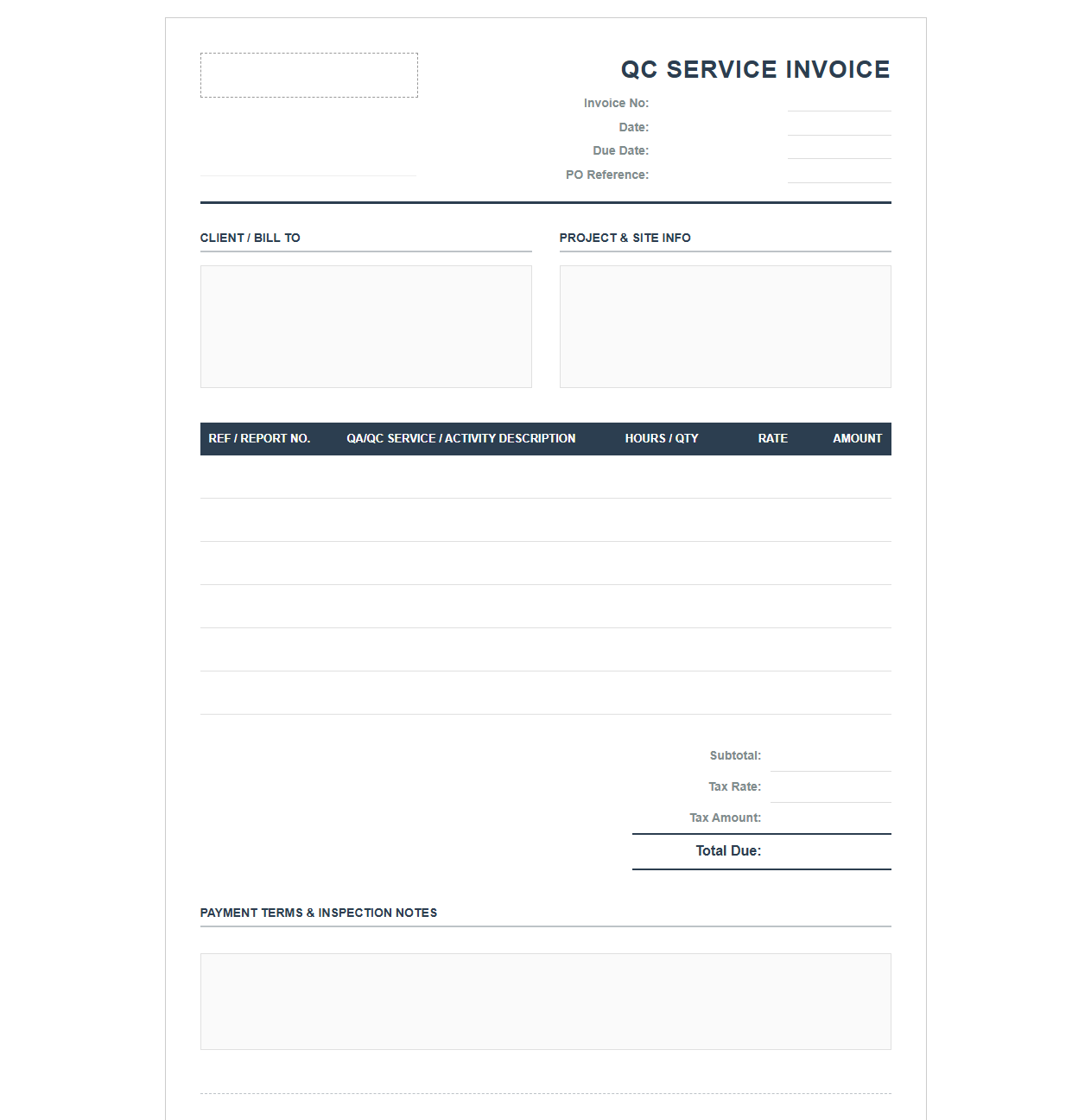 QA QC Service Billing Invoice Template