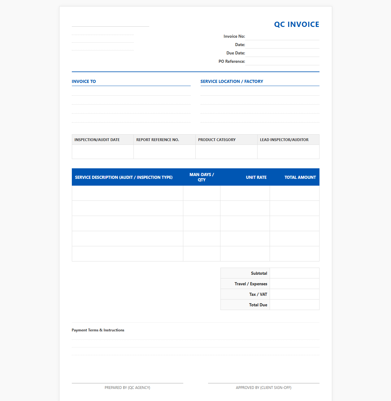 QC Audit and Inspection Invoice Template