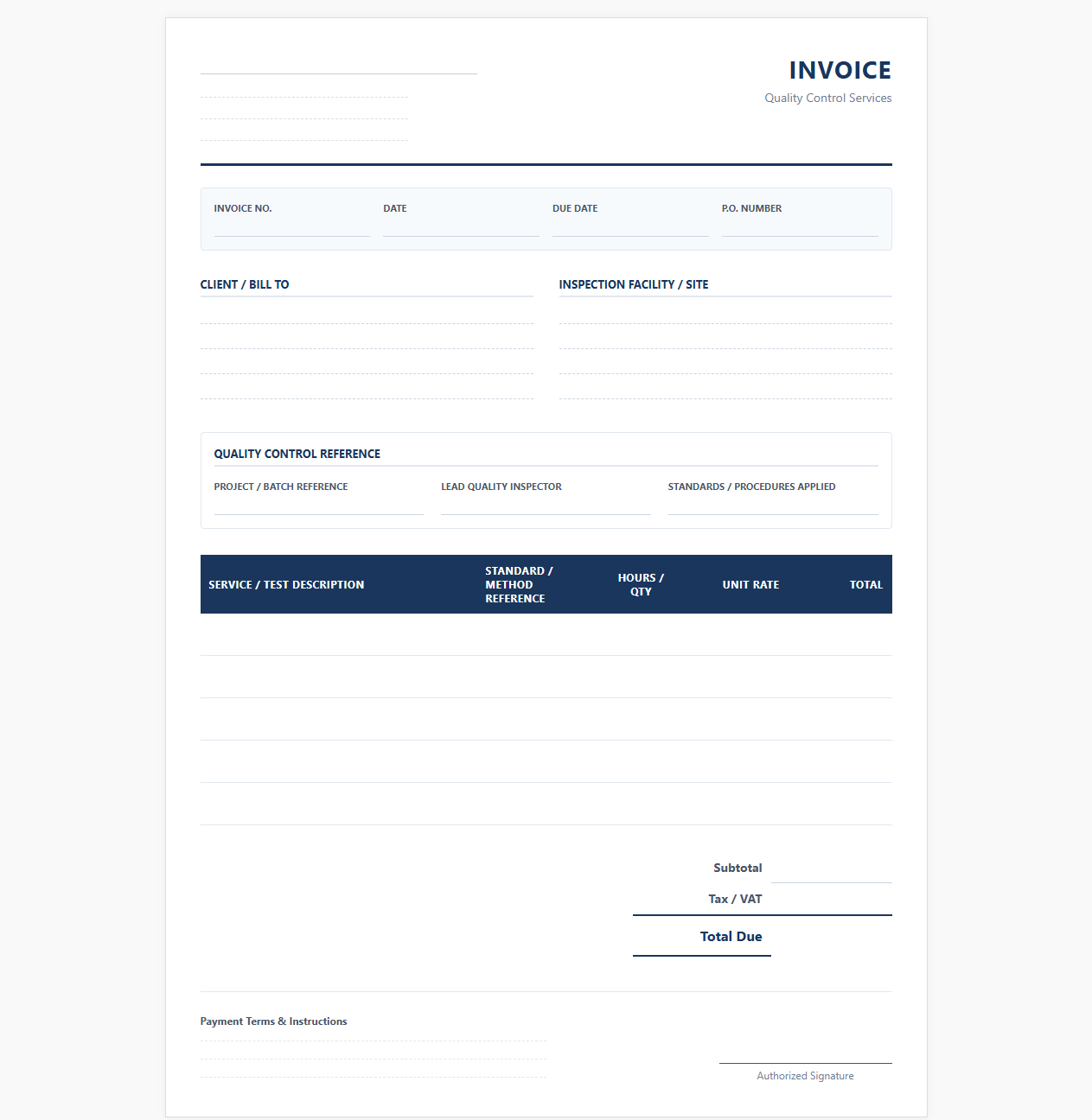 Quality Control Services Invoice Template