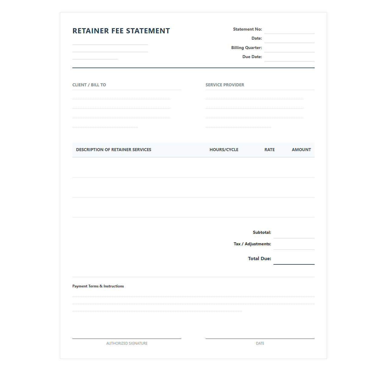 Quarterly Retainer Fee Billing Statement