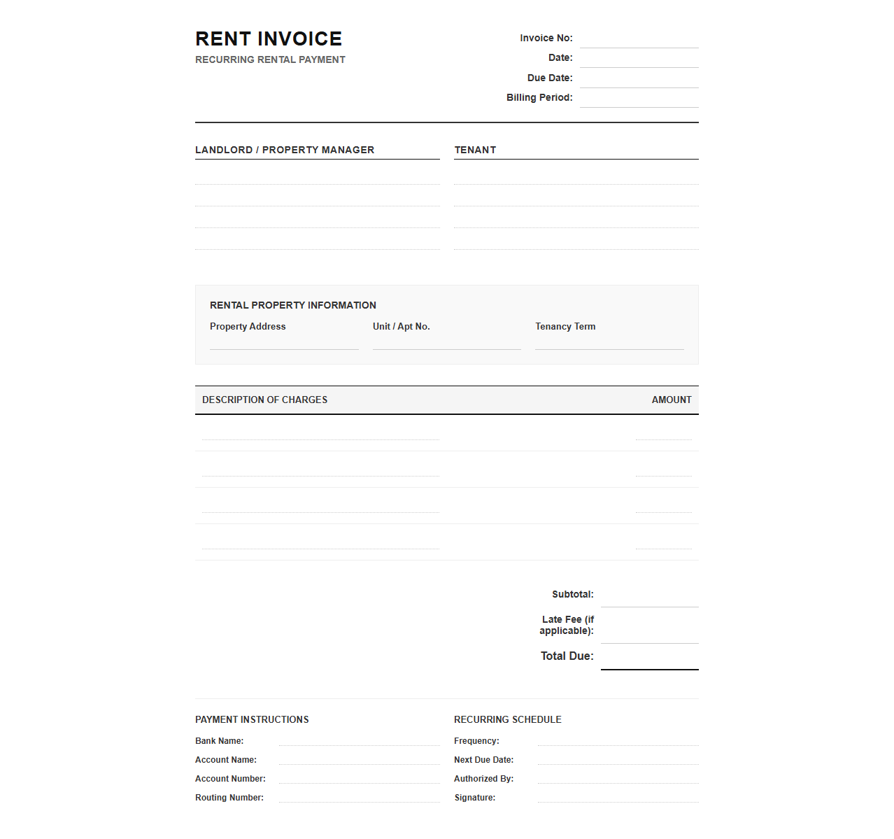 Recurring Property Rent Invoice PDF