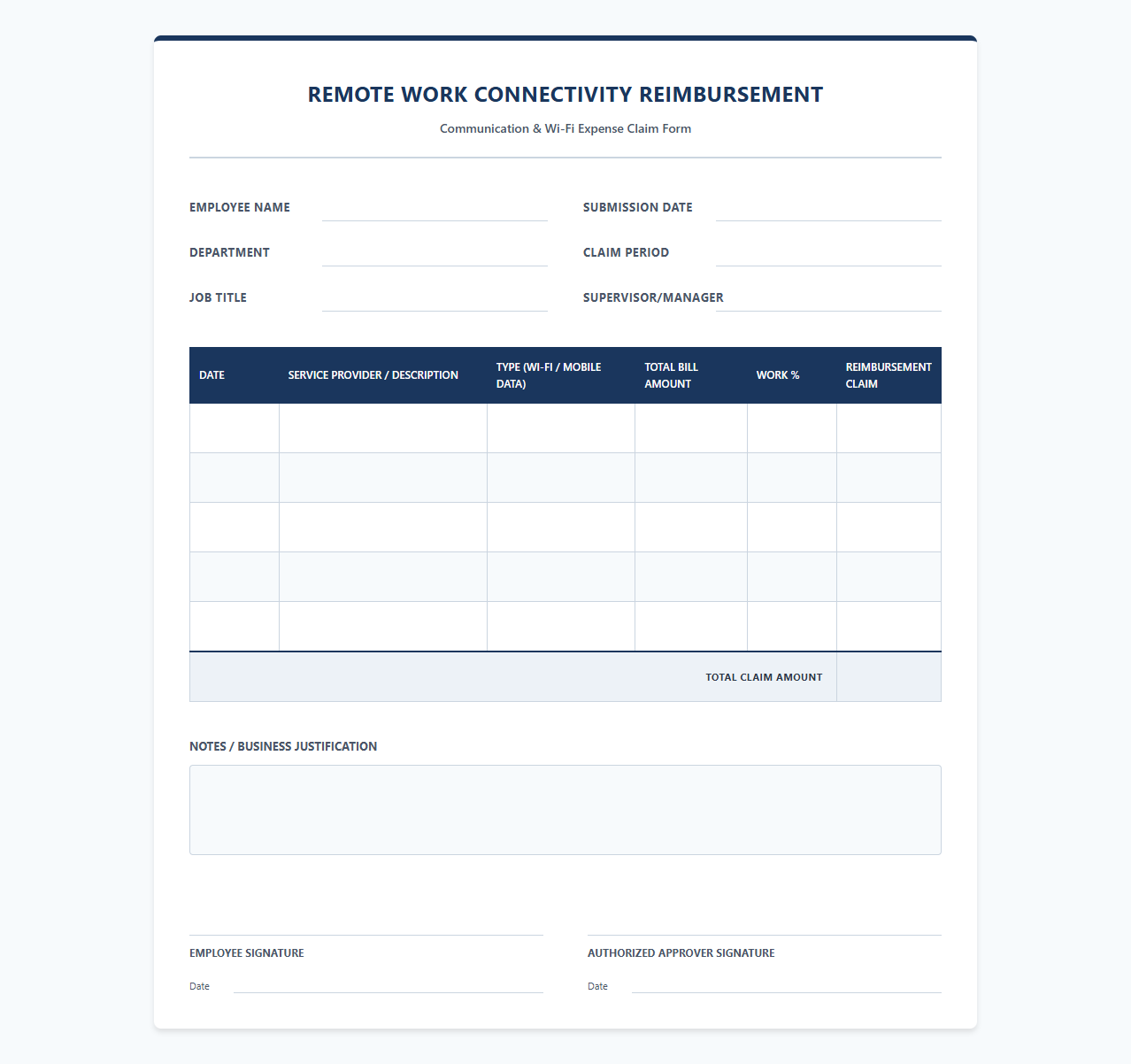 Remote Work Connectivity Reimbursement Template
