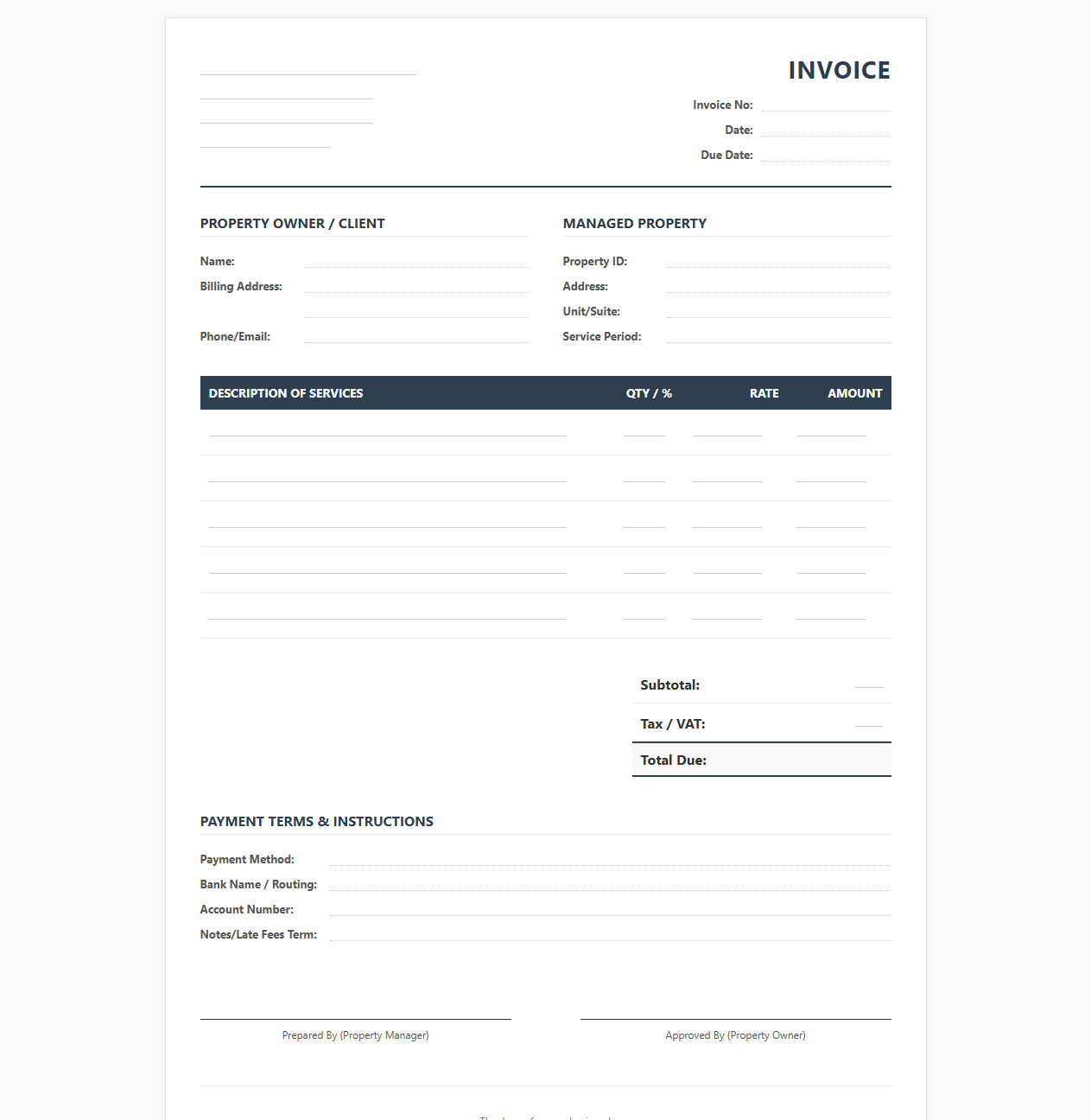 Residential Property Management Service Invoice