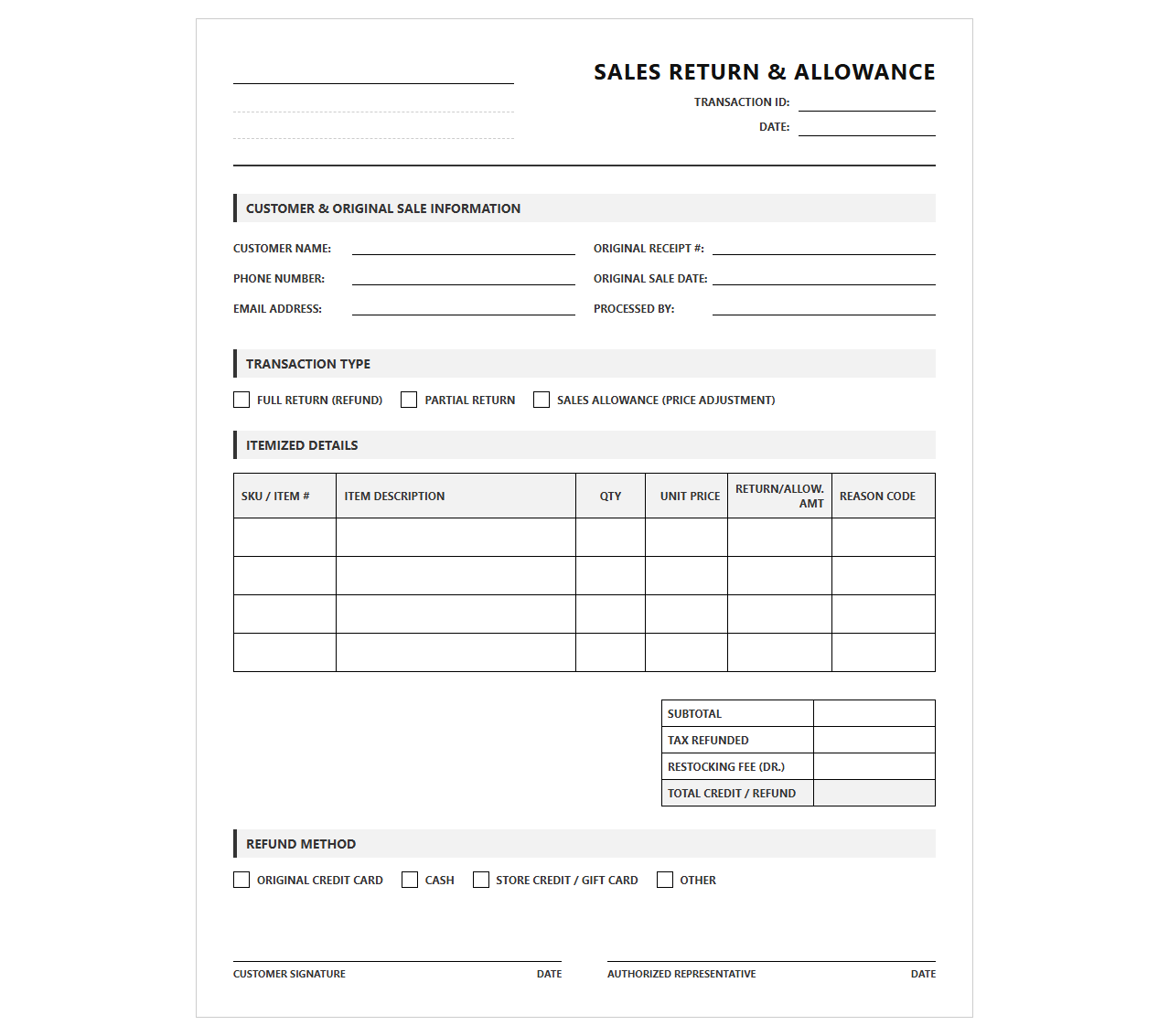 Retail Customer Return and Allowance Processing Template