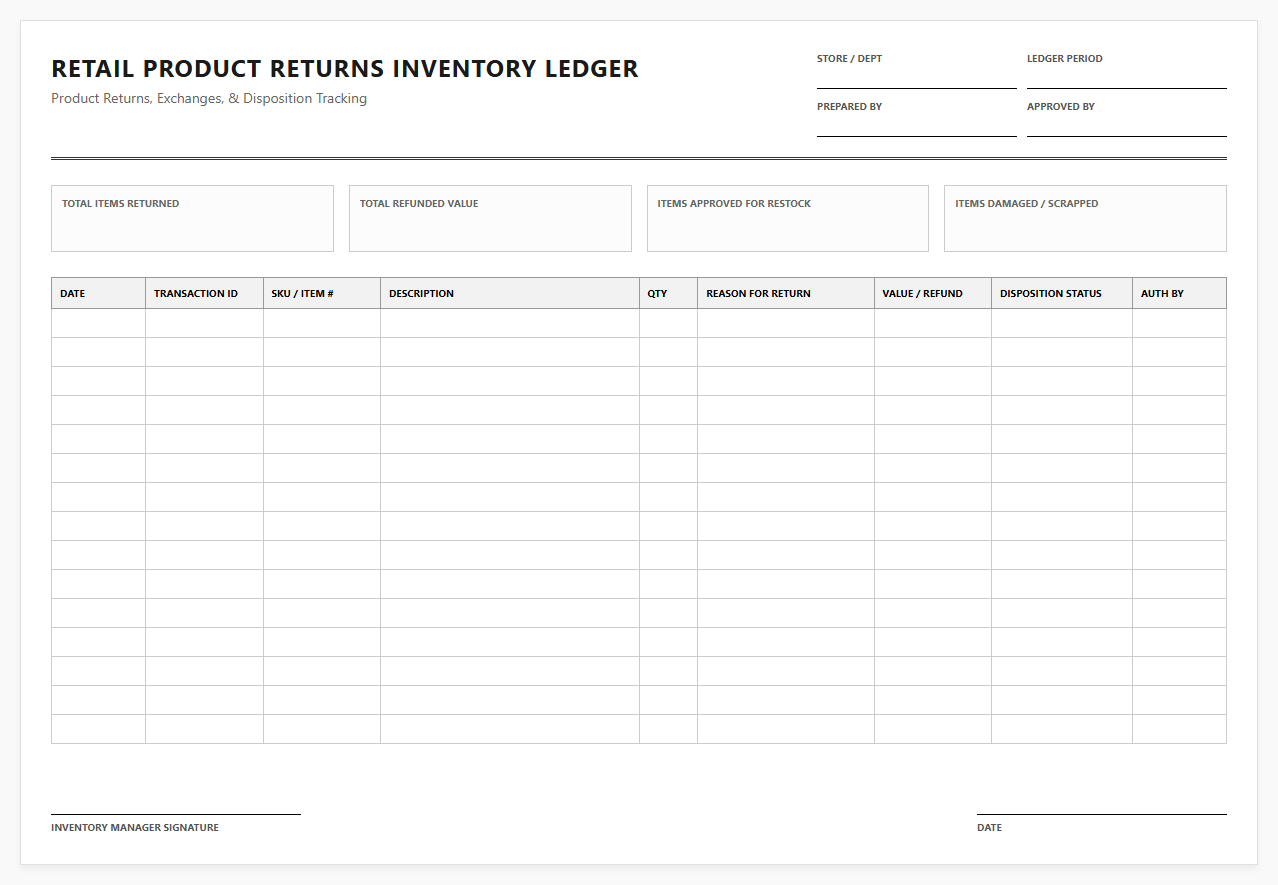 Retail Product Returns Inventory Ledger