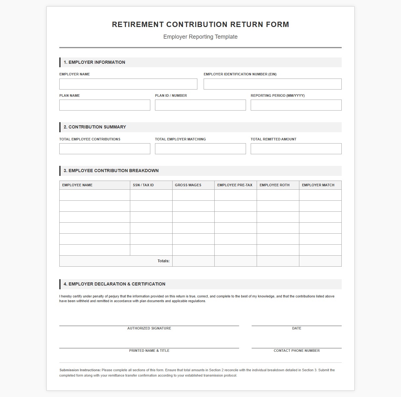 Retirement Contribution Return Form