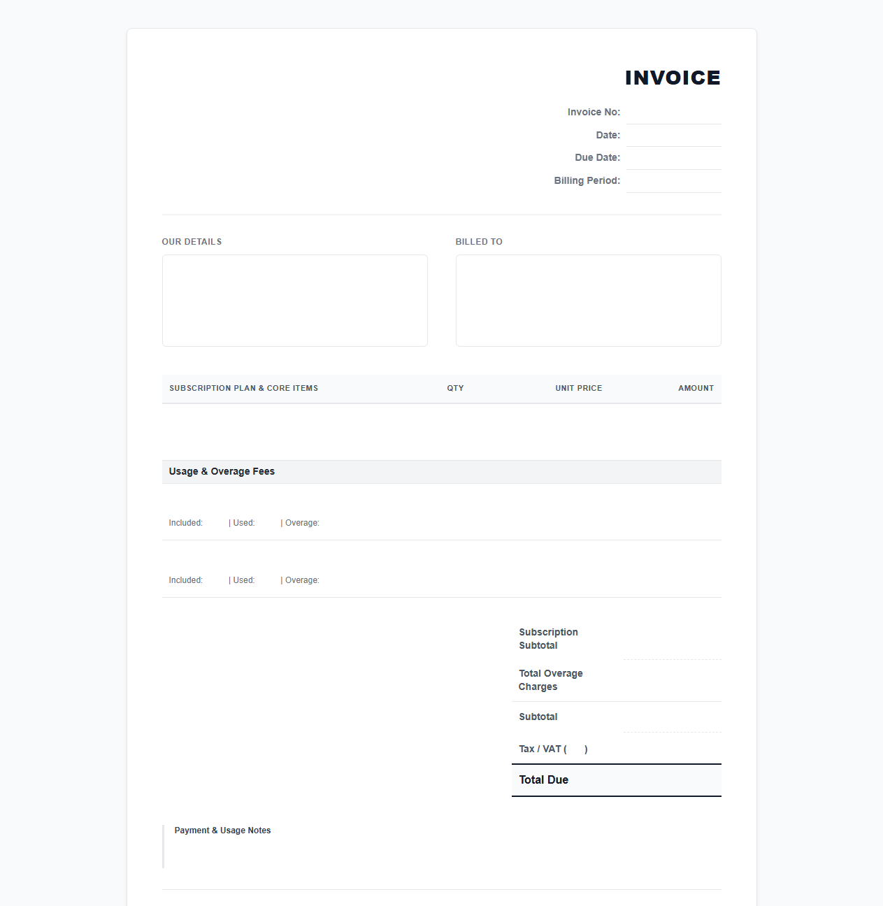 SaaS Subscription with Overage Fees Invoice