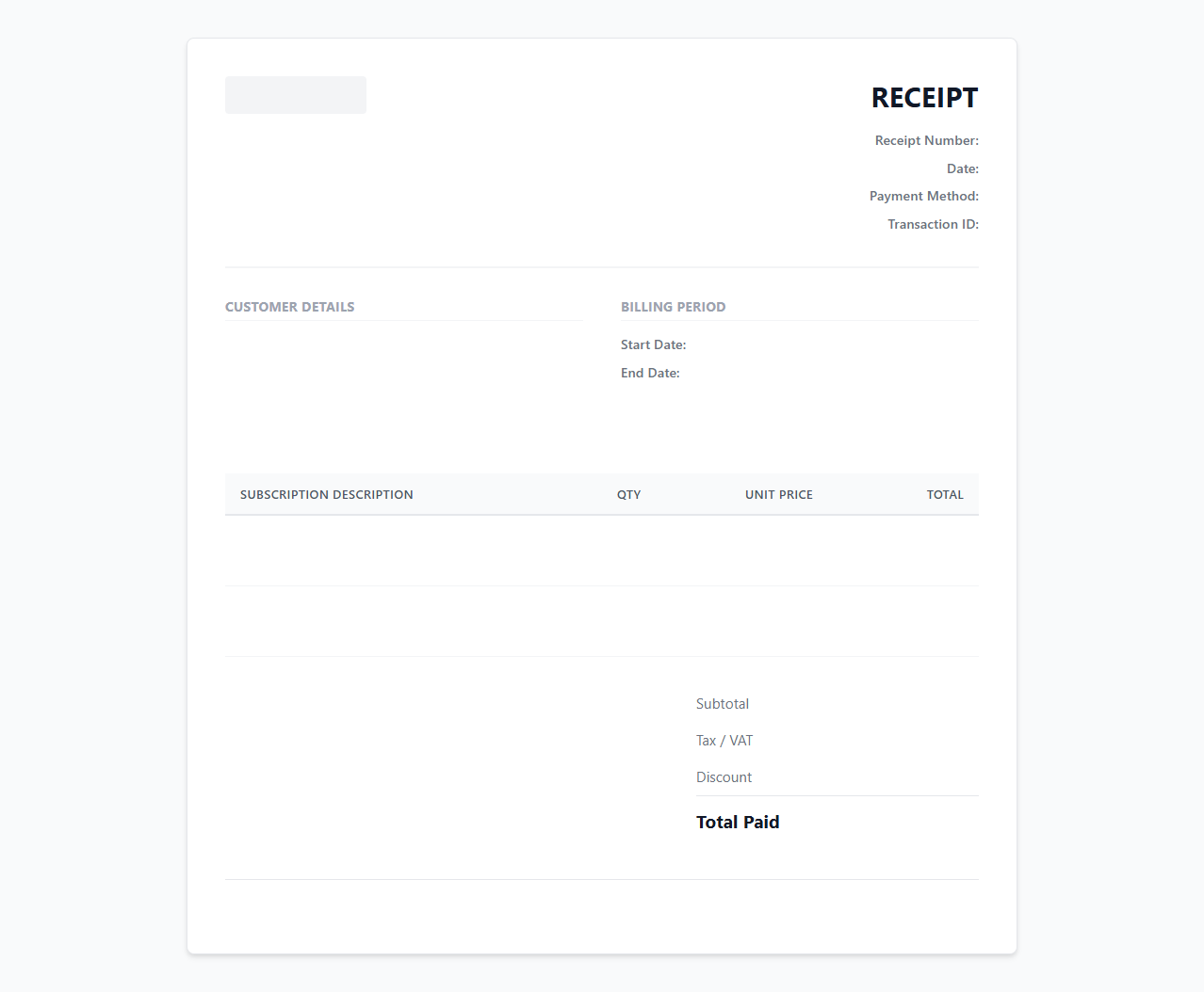 SaaS Subscription Payment Receipt Template