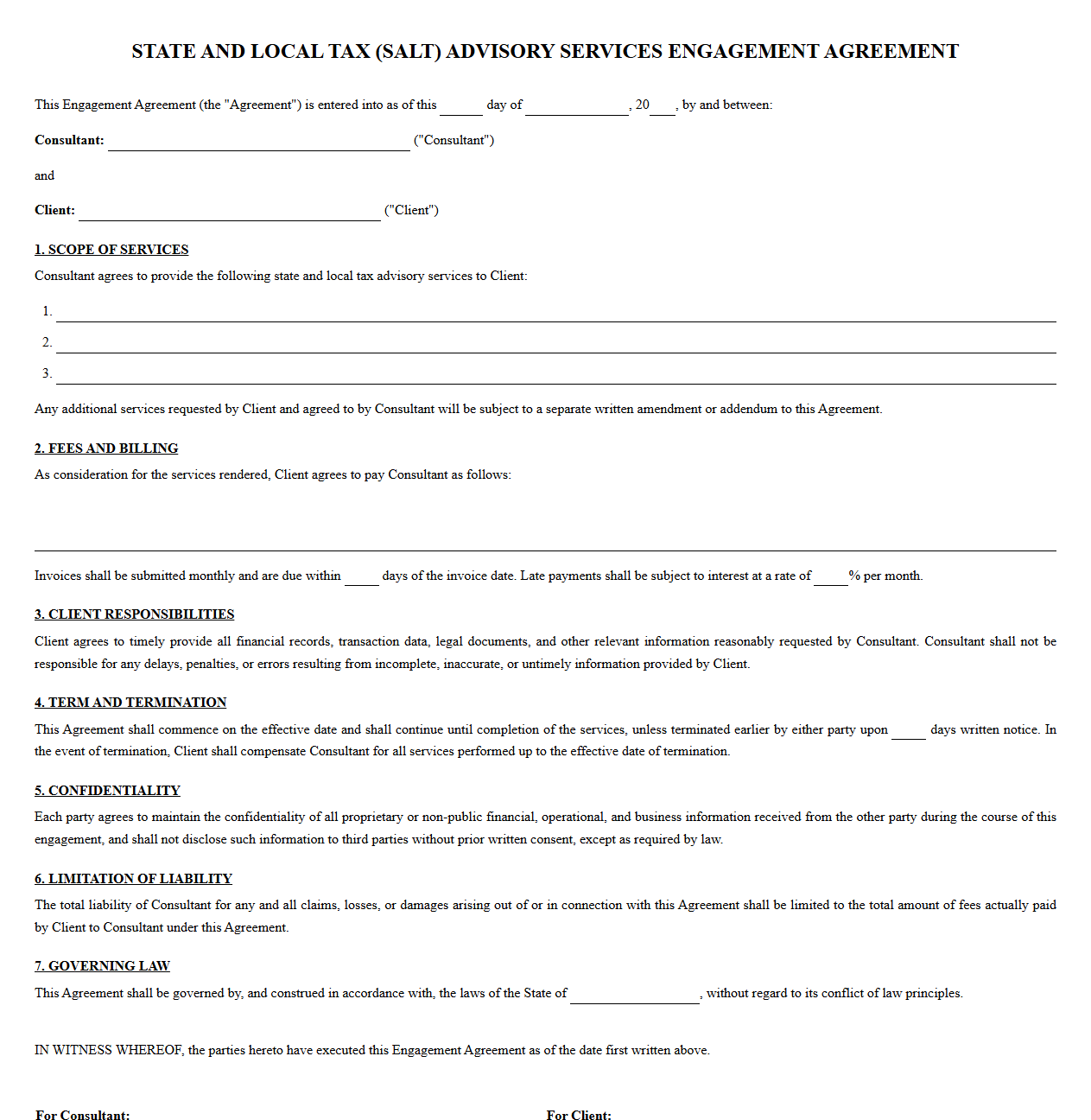 SALT Advisory Services Engagement Agreement