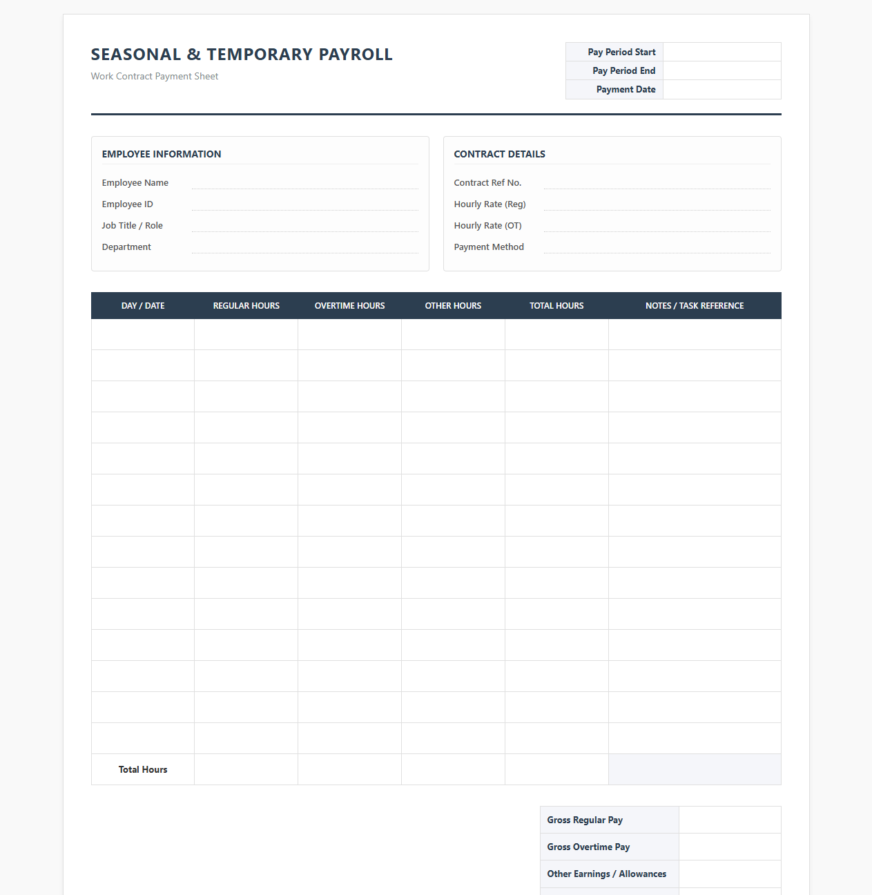 Seasonal and Temp Worker Payroll Sheet