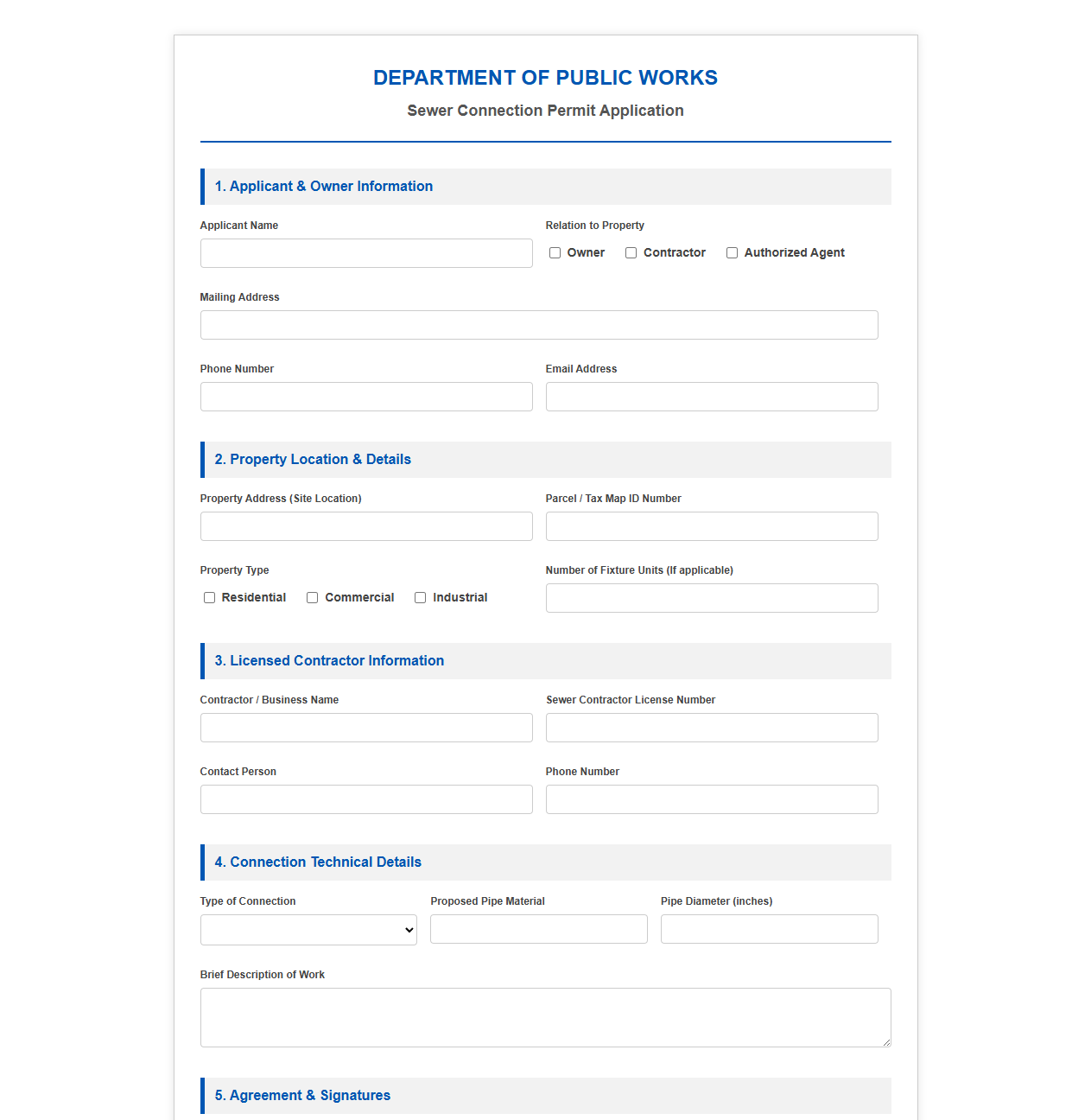 Sewer Connection Permit Application