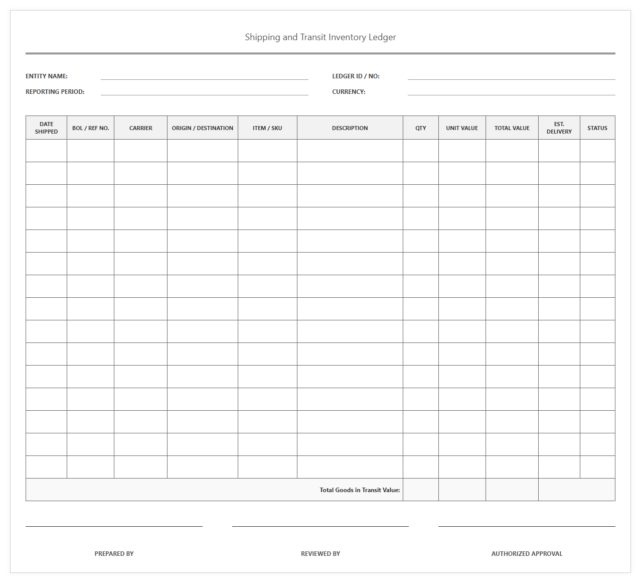 Shipping and Transit Inventory Ledger
