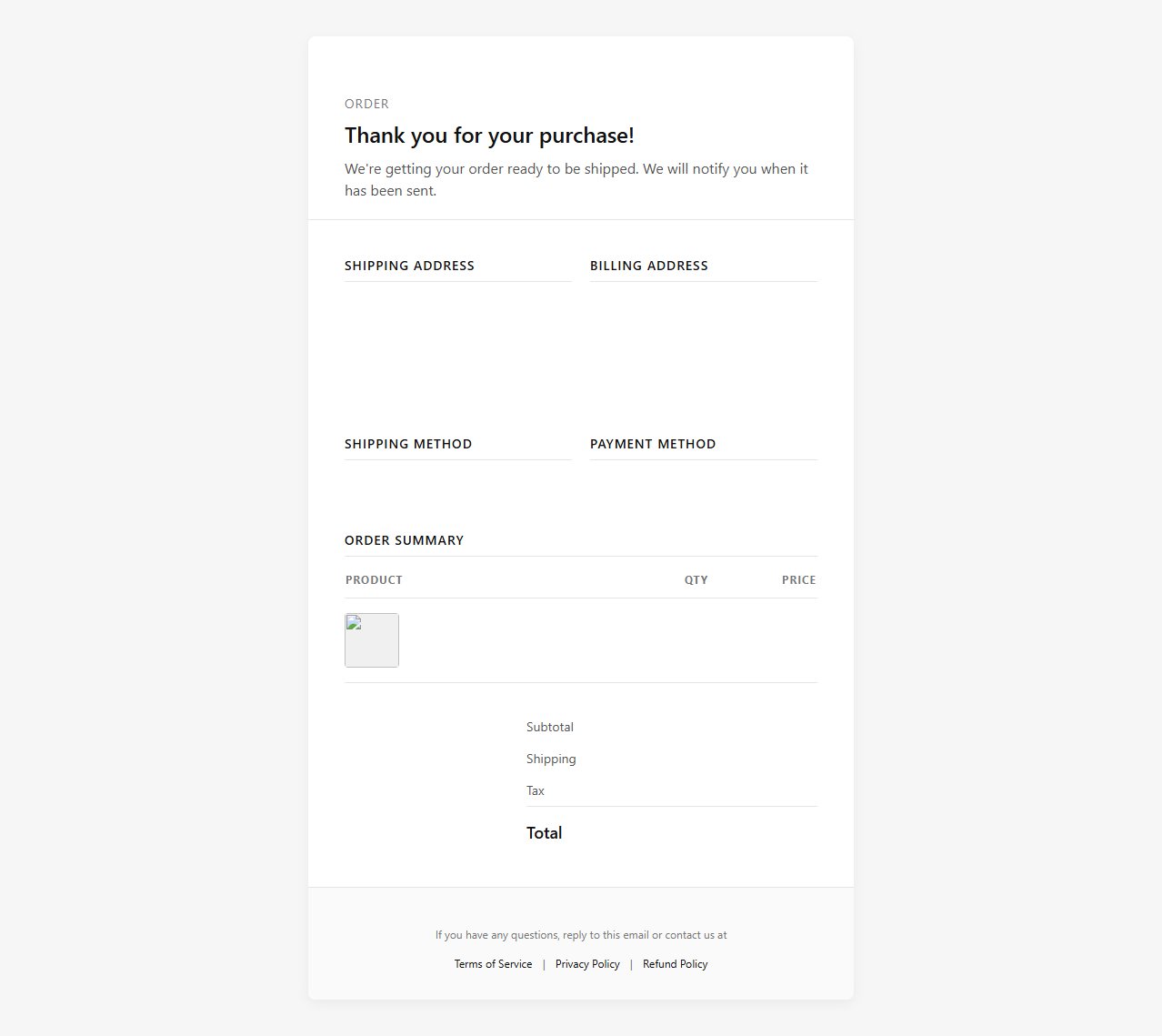 Shopify Store Order Confirmation Receipt