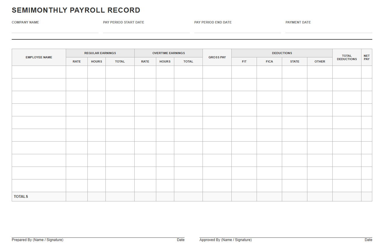 Simple Semimonthly Payroll Record for Small Businesses