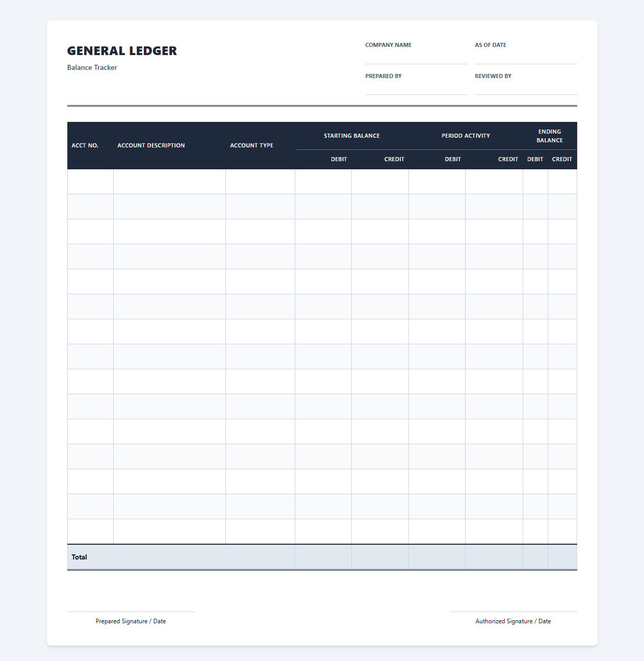 Small Business General Ledger Balance Tracker