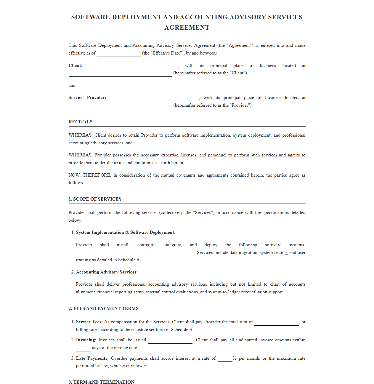 Software Deployment and Accounting Advisory Services Contract