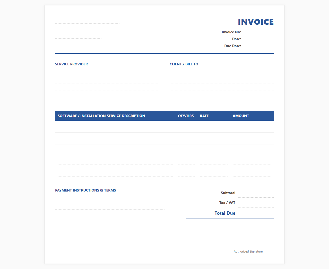Software Installation Services Invoice Template