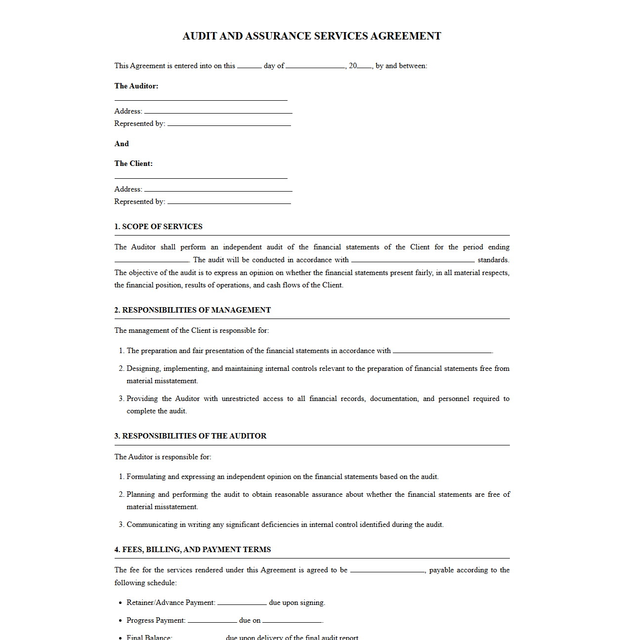 Standard Audit and Assurance Contract Template