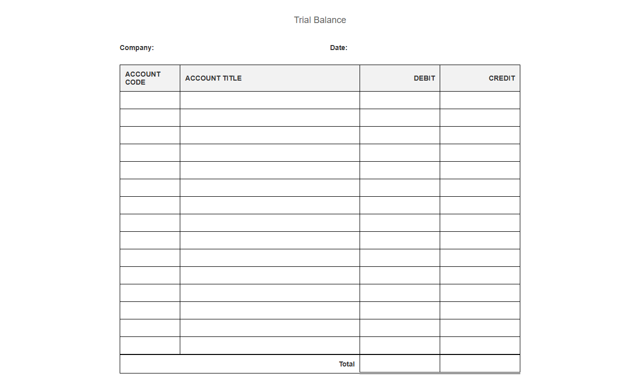 Standard General Ledger Trial Balance Template