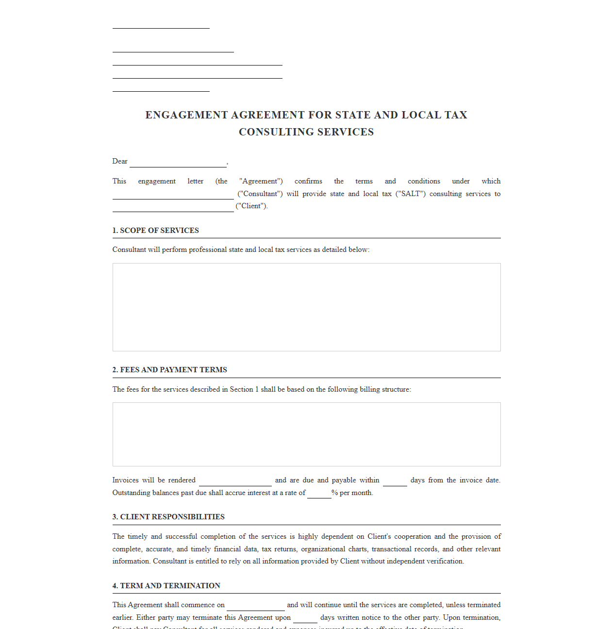 State and Local Tax Services Engagement Letter Template