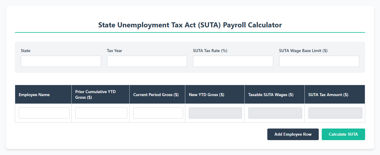 State Unemployment Tax Act SUTA Payroll Calculator