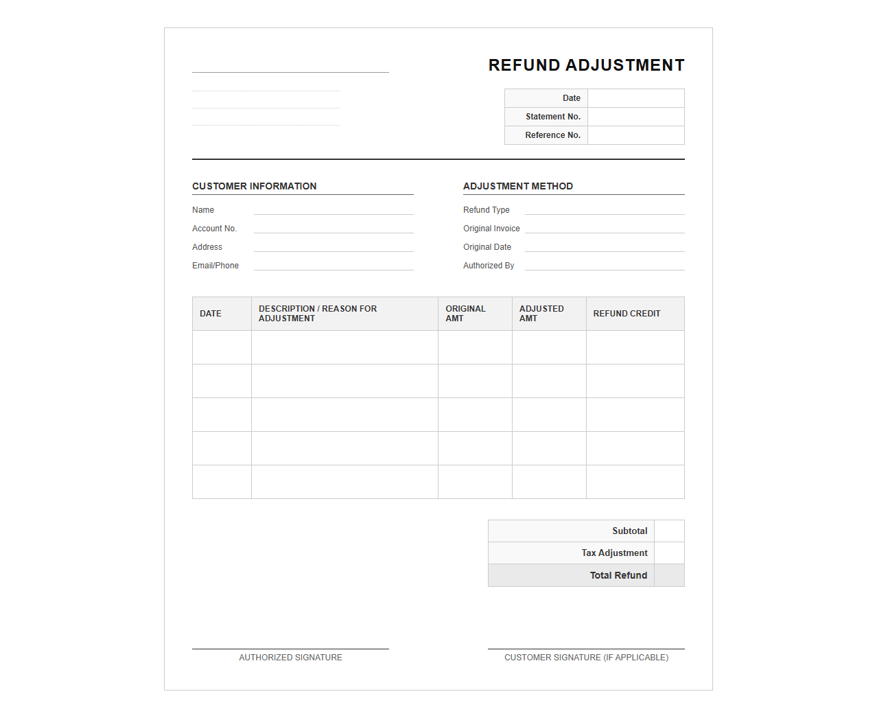 Statement of Refund Adjustments Template