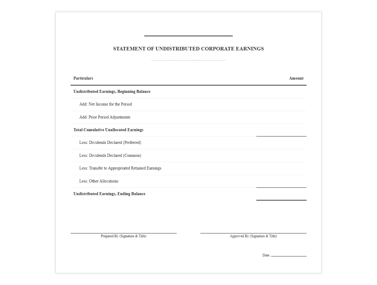 Statement of Undistributed Corporate Earnings