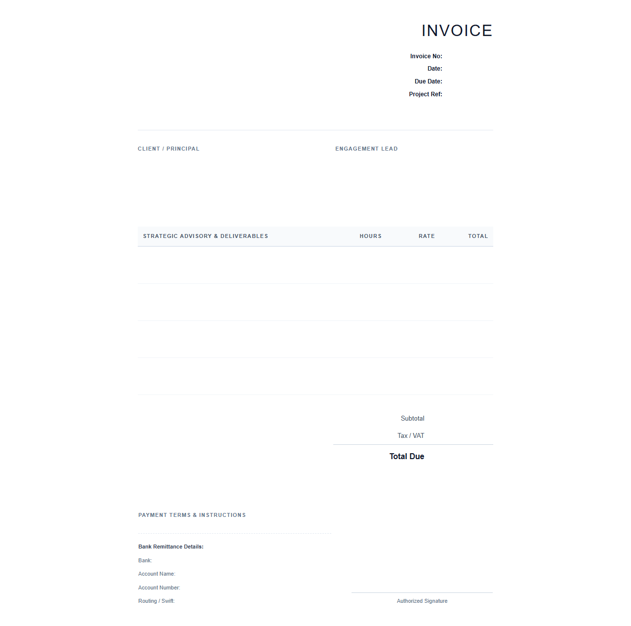 Strategic Business Advisory Invoice Template