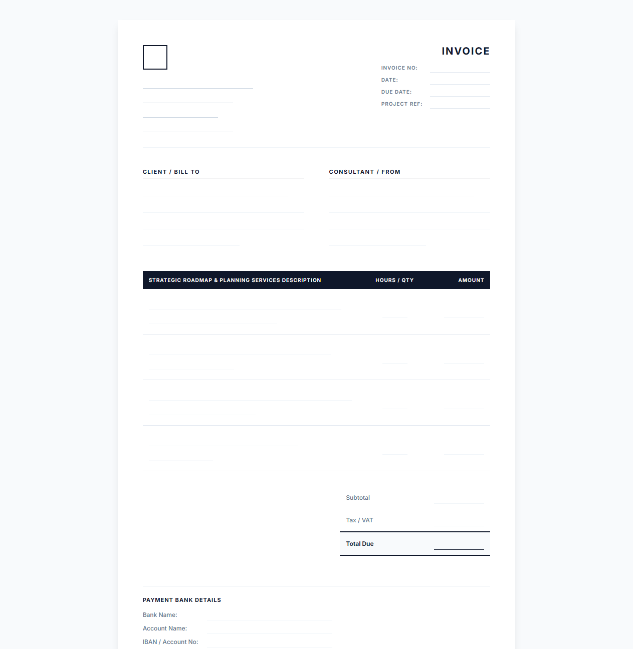 Strategic Roadmap and Planning Consulting Invoice