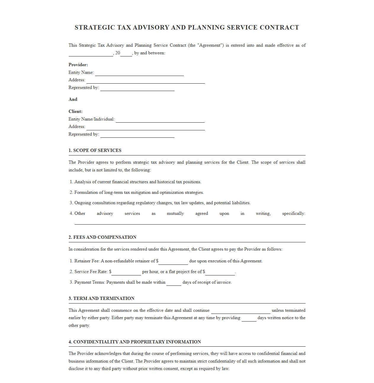 Strategic Tax Advisory and Planning Service Contract