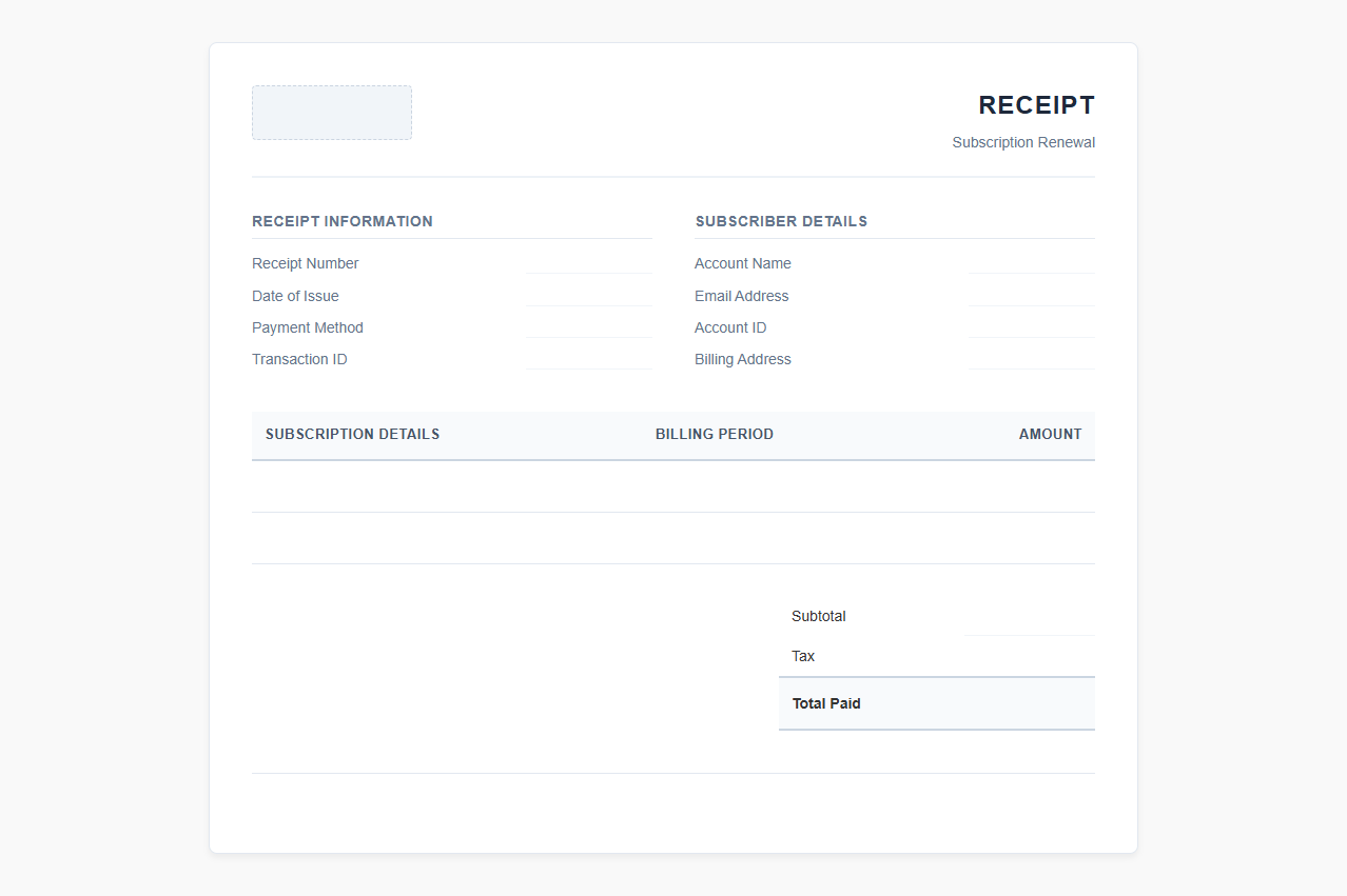 Subscription Renewal Online Receipt Template