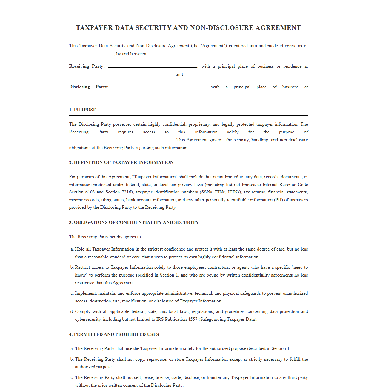Taxpayer Data Security and Non Disclosure Agreement