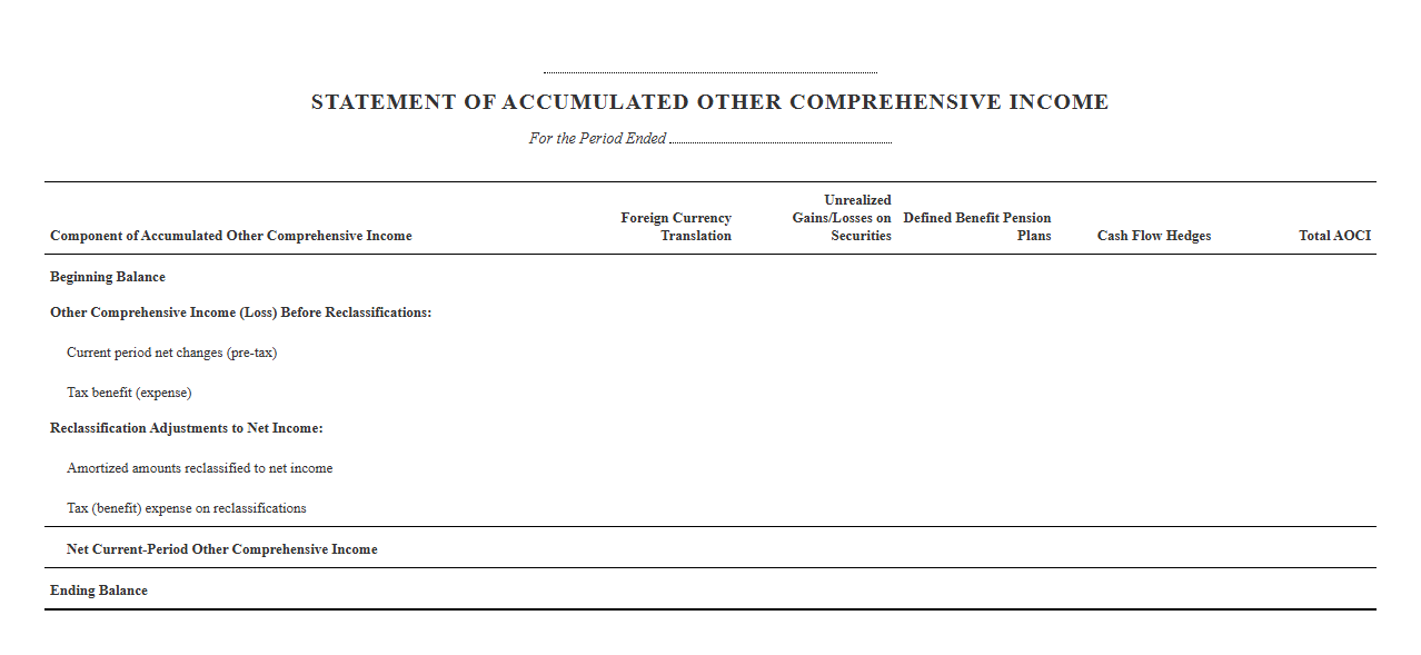 Template for Statement of Accumulated Other Comprehensive Income