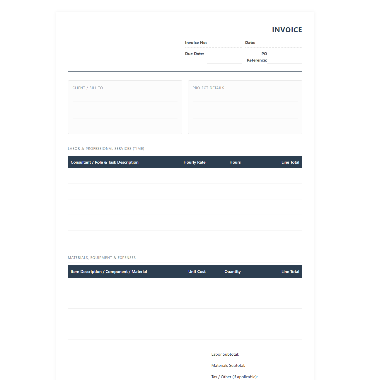 Time and Materials Commercial Product Development Invoice