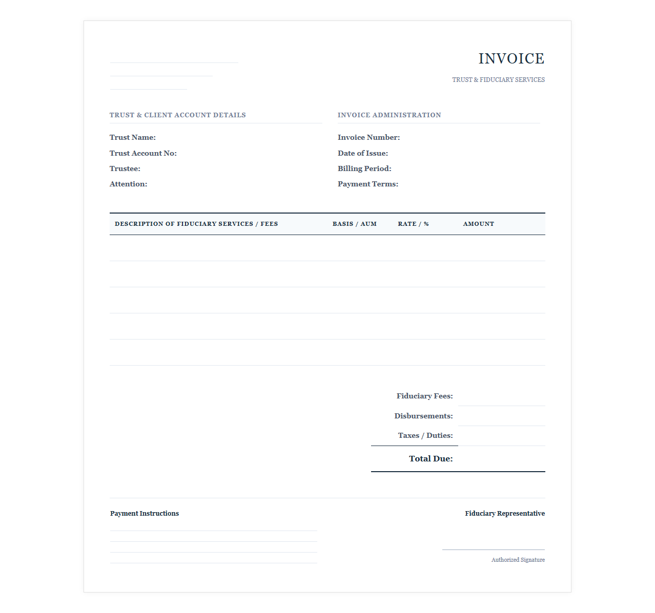 Trust Administration Invoice Template