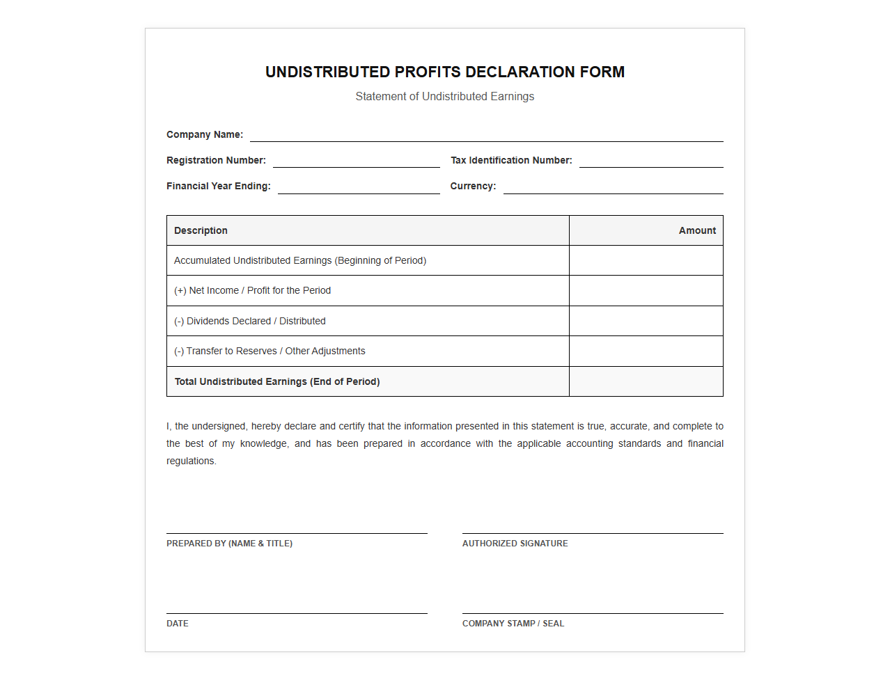 Undistributed Profits Declaration Form